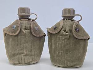 lot 268 image: Pair of Vintage Vietnam War Canteens wCanvas Holders