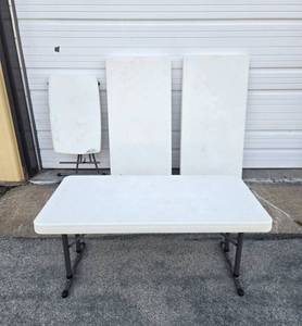 lot 270 image: Lot of 4 Smaller Size LIFETIME White Plastic Utility Tables