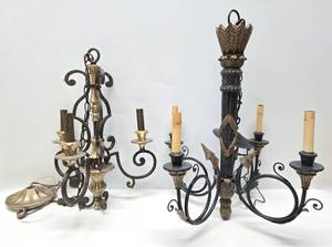lot 264 image: 2 Ornate Hanging Metal Chandelier Light Fixtures