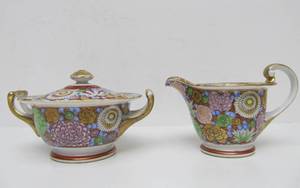lot 306 image: Vintage Hand Painted Kutani Sugar Bowl And Creamer