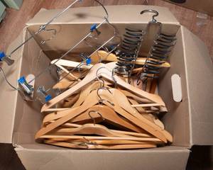 lot 53 image: Lot of 35 Wooden Hangers  Includes Tie & Pants Hangers