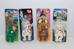 lot 58 image: Vintage McDonalds Teenie Beanie Bears  Complete Set of 4 (Sealed)