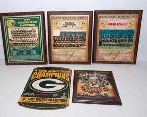 lot 63 image: Green Bay Packers Super Bowl Plaques  5-Piece Collection