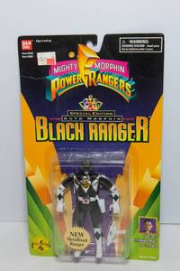 lot 84 image: Bandai 1995 Mighty Morphin Power Rangers Special Edition Auto-Morphin Black Ranger Action Figure  Sealed