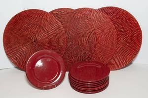 lot 99 image: Pier 1 Red Salad Plates & Placemats  Set of 8 Plates, 4 Placemats