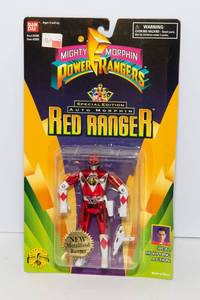 lot 114 image: Bandai 1995 Mighty Morphin Power Rangers Special Edition Auto-Morphin Red Ranger Action Figure  Sealed