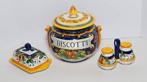 lot 116 image: Artisca Made in Italy Tableware  Biscotti Jar, Butter Dish & Salt & Pepper Shakers