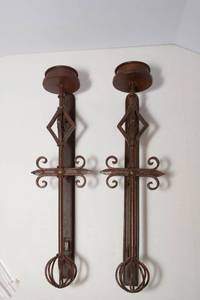 lot 161 image: Hand-Forged Iron Wall Sconces  Set of 2, 24 Tall