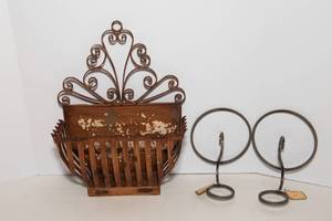 lot 175 image: Danish Iron Sconces & Metal Wall Hanging  3 Pieces