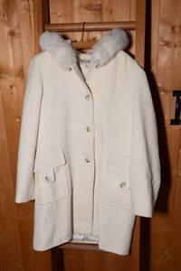 lot 162 image: Michael Kors Cream Wool Coat with Faux Fur Hood  Size 10