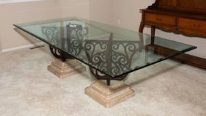 lot 60A image: Heavy Glass Top Dining Table  96 x 45