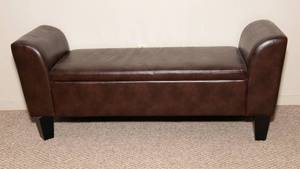 lot 225 image: Cushioned Faux Leather Storage Bench  56 W x 18 D x 22 H