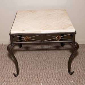 lot 216 image: Marble-Look Side Table  26 Square x 24 High