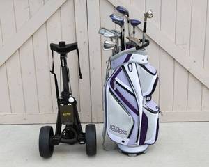 lot 243 image: Womens Golf Clubs, Bag & Bag Boy PushPull Cart