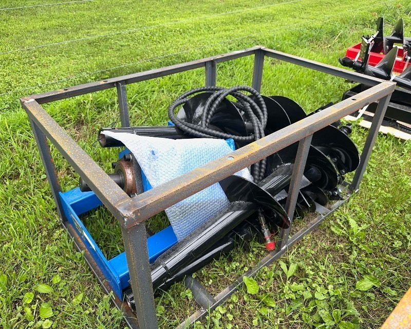 lot 4766 image: CFG Skid Steer Auger Attachment - 61214 Inch (SSECAG-Y With 3 Bits) - blue frame