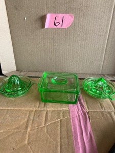 lot 61 image: Uranium glass juicers  fridge dish