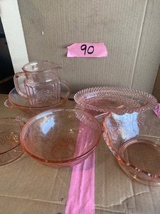 lot 90 image: Pink depression glassware