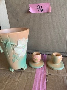 lot 96 image: Weller pottery vase, holders