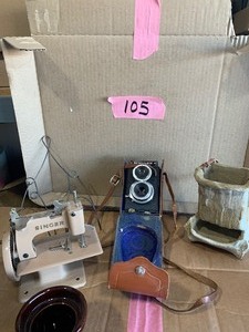 lot 105 image: Misc lot, pottery, rw, camera, sewing machine