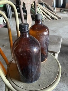 lot 139 image: 2 vintage brow glass jar bottles