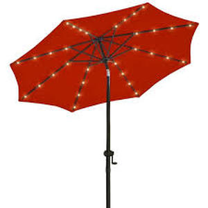 lot 6 image: PASAMIC 9 ft. Solar LED Lighted Market Patio Umbrella with Crank and Tilt in Red   Customer Returns See Pictures