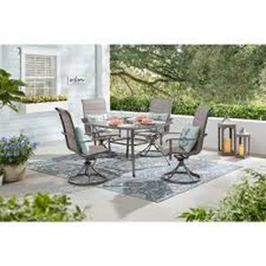 lot 20 image: Hampton Bay Ashbury Pewter 5-Piece Steel Padded Sling Square Glass Top Outdoor Dining Set    Customer Returns See Pictures