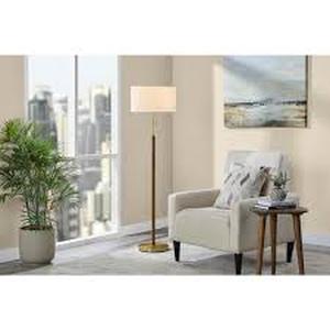 lot 37 image: Hampton Bay Truman 58 in. Walnut and Brass Floor Lamp Customer Returns See Pictures