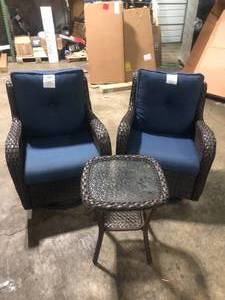 lot 1 image: Outdoor Wicker Patio Chairs and Table Customer Returns See Pictures