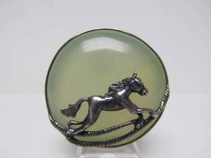 lot 6 image: Sterling Silver Running Horse Brooch Pendant wPale Green Stone