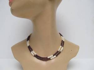 lot 21 image: Very Nice Genuine Freshwater Pearl & Cranberry Colored Gemstone Double-Strand Necklace 