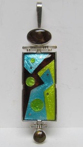 lot 25 image: Large & Exceptional Sterling Silver, Cloisonn Enamel & Gemstone Pendant by William Bailey