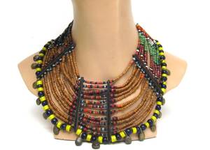 lot 38 image: Large & Impressive Antique Kanyak Naga Necklace wTrade Beads, Brass Bells & Shell