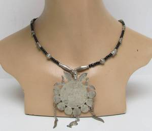 lot 47 image: Vintage Necklace wLarge Old Antique Genuine Silver Coin & Smaller Silver Coins