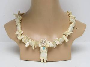 lot 53 image: LARGE Southwestern Carved Bone Fetish Necklace wAnimals & Kachina Figures