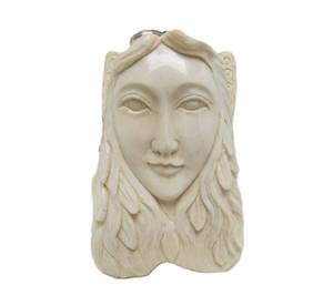 lot 57 image: Large & Lovely Vintage Carved Bone Pendant wBeautiful Womans Face & Butterfly