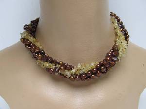 lot 59 image: Beautiful Multi Strand Genuine Pearl & Citrine Pebble Necklace
