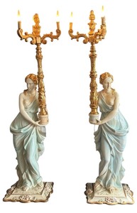 lot 8 image: Pair of Italian Figural Floor Lamps with Gilded Accents