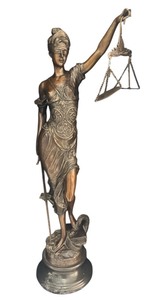 lot 9R image: 40-Inch Lady Justice Bronze Statue with Scales and Sword
