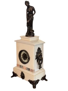 lot 17A image: Vintage Marble Mantel Clock with Bronze Classical Lady Statue