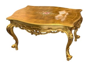 lot 22 image: Italian Gilded Hand Painted Table with Floral Design and Glass Top