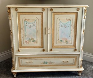 lot 33 image: Hand Painted Cabinet with Floral Motif and Gold Accents