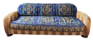 lot 44 image: Striped Sofa with Versace Fabric and Painted Wood Accents