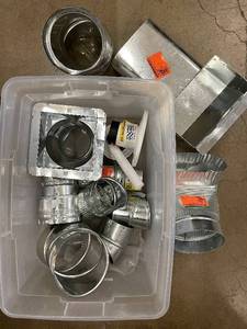 lot 14 image: Collection of HVAC Duct Connectors, Elbows, and Fittings in Storage Bin