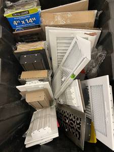 lot 32 image: Assorted Floor and Wall Registers and Grates Collection comes with Tote and lid