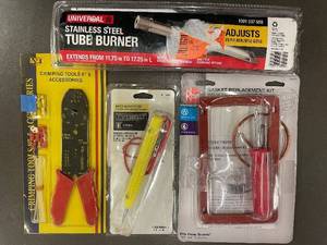 lot 36 image: Plumbing and Appliance Tool Lot - Crimping Tool, Tube Burner, Water Heater Tester, Gasket Kit