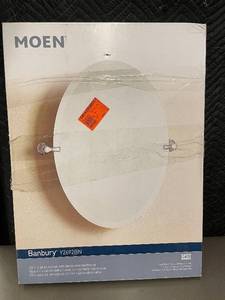 lot 44 image: Moen Banbury 23 x 26 Inch Oval Mirror with Brushed Nickel Hardware