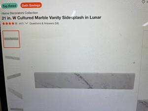lot 50 image: 21 in. W Cultured Marble Vanity Sidesplash in Lunar