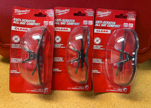 lot 41 image: 3 Pair Milwaukee Clear Safety Glasses Anti-Scratch Lenses BRAND NEW 48-73-2010 MSRP $24