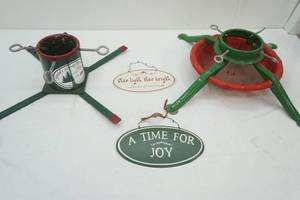lot 153 image: 2 Christmas Tree Stands And 2 Metal Christmas Signs