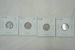 lot 240 image: 1944 Mercury Dimes (4ct)